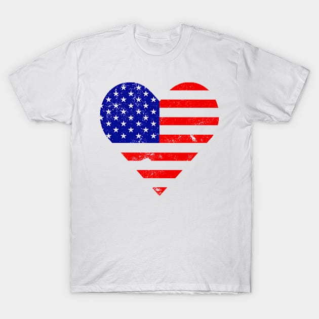 Red Distressed American Heart Flag USA Patriotic - Heart Flag - 4th of July- I love USA T-Shirt by DazzlingApparel